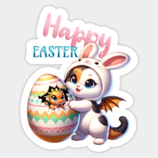 Happy Easter bunny cat with dragon baby Sticker